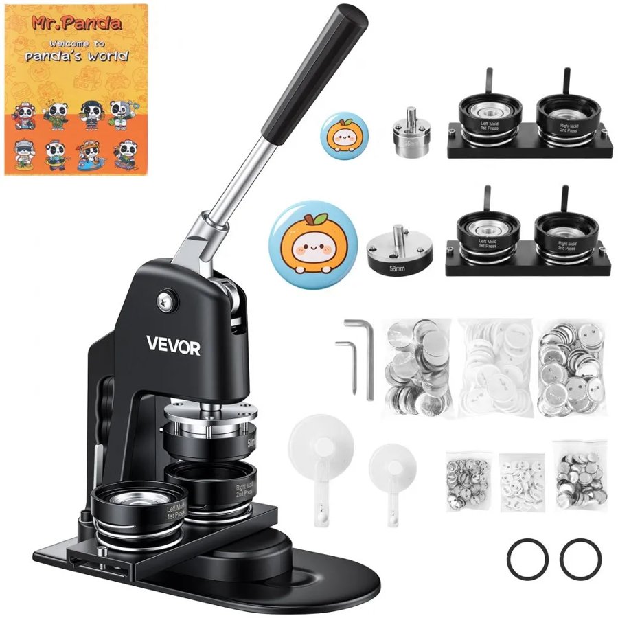 VEVOR Button Maker Machine, Multiple Sizes 1+2.25 Inch Badge Punch Press Kit, Children DIY Gifts Pin Maker, Button Making Supplies with 500pcs Button Parts & Circle Cutter & Magic Book