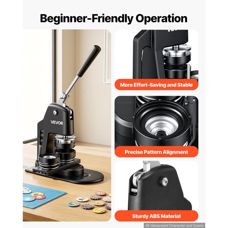 VEVOR Button Maker Machine, Multiple Sizes 1+2.25 Inch Badge Punch Press Kit, Children DIY Gifts Pin Maker, Button Making Supplies with 500pcs Button Parts & Circle Cutter & Magic Book