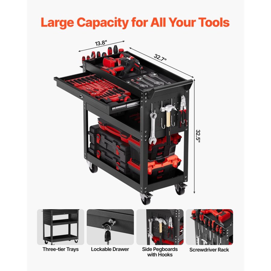 VEVOR Heavy Duty Tool Cart with Wheels – 4-Tier, 350 lbs
