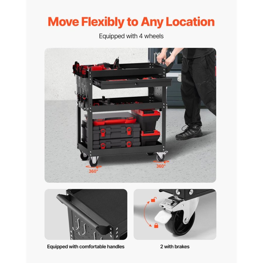 VEVOR Heavy Duty Tool Cart with Wheels – 4-Tier, 350 lbs