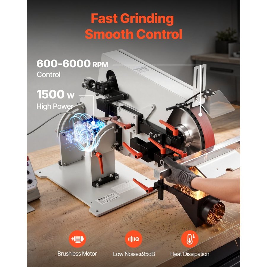 VEVOR Belt Grinder Sander with VFD, 1829 x 51mm Variable Speed Belt Polisher, 1500W Knife Making Machine with 3 Grinding Modes & 3PCS Belts for Metalworking, Compatible with (1829-2083) x 51mm Belts