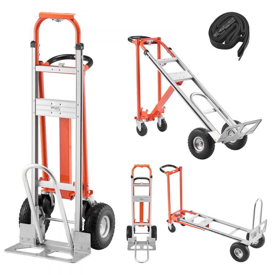 VEVOR 4 in 1 Hand Truck, 453.6 kg Load Capacity for 4-Wheel Mode, Convertible Hand Truck Dolly with Non-Slip Handle & Wheels, Aluminum Alloy Portable Trolley Dolly for Moving Home, Office, Warehouse