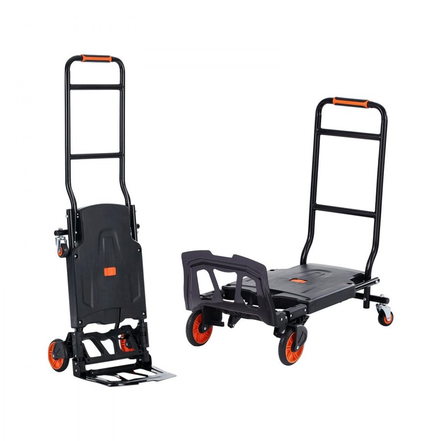 VEVOR Aluminum Hand Truck, 2 in 1, 136.1 kg Load Capacity, Heavy Duty Industrial Convertible Folding Hand Truck and Dolly, Utility Cart Converts from Hand Truck to Platform Cart with Rubber Wheels