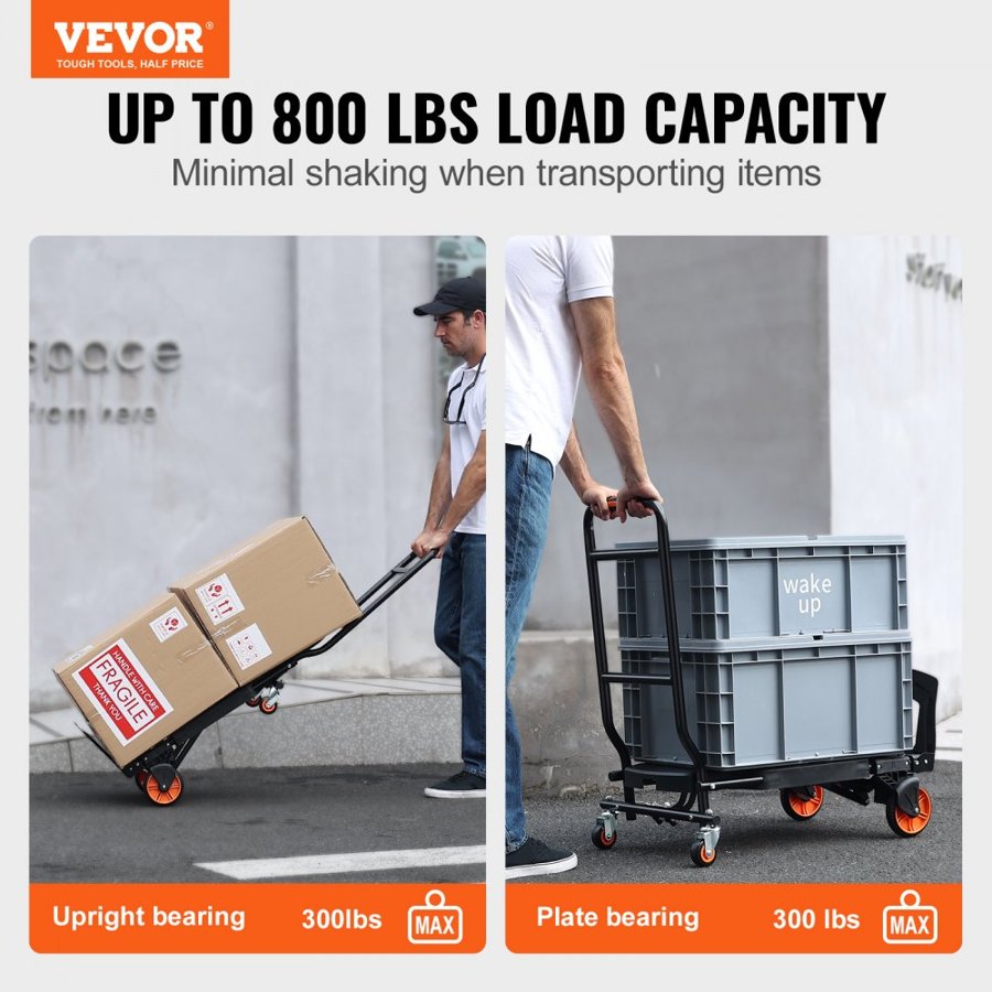 VEVOR Aluminum Hand Truck, 2 in 1, 136.1 kg Load Capacity, Heavy Duty Industrial Convertible Folding Hand Truck and Dolly, Utility Cart Converts from Hand Truck to Platform Cart with Rubber Wheels