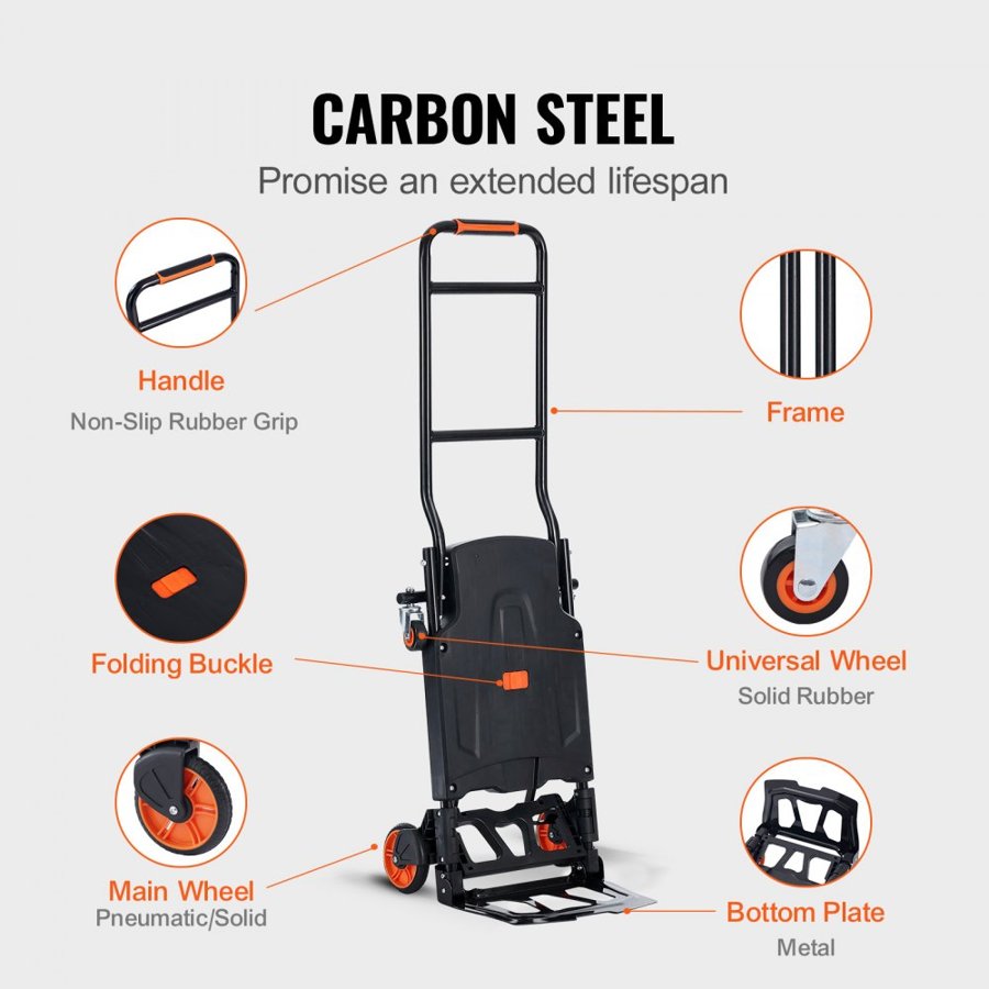VEVOR Aluminum Hand Truck, 2 in 1, 136.1 kg Load Capacity, Heavy Duty Industrial Convertible Folding Hand Truck and Dolly, Utility Cart Converts from Hand Truck to Platform Cart with Rubber Wheels