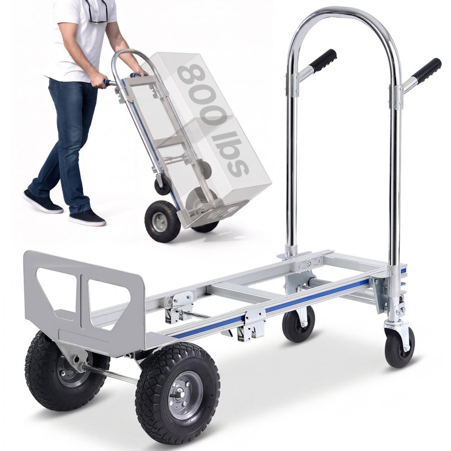 VEVOR Aluminum Hand Truck, 2 in 1, 362.9 kg Load Capacity, Heavy Duty Industrial Convertible Folding Hand Truck and Dolly, Utility Cart Converts from Hand Truck to Platform Cart with Rubber Wheels