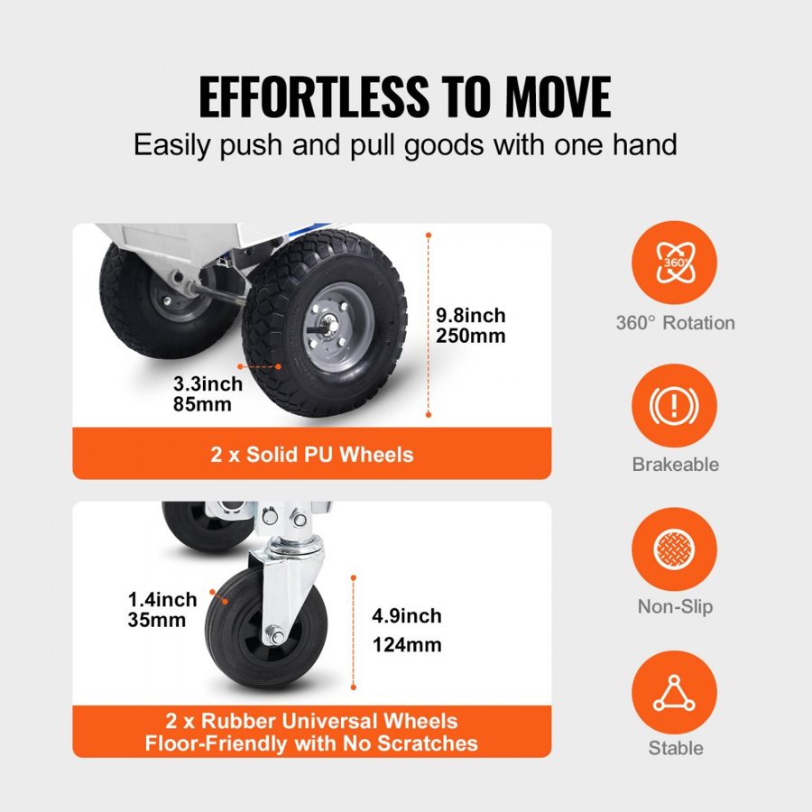 VEVOR Aluminum Hand Truck, 2 in 1, 362.9 kg Load Capacity, Heavy Duty Industrial Convertible Folding Hand Truck and Dolly, Utility Cart Converts from Hand Truck to Platform Cart with Rubber Wheels