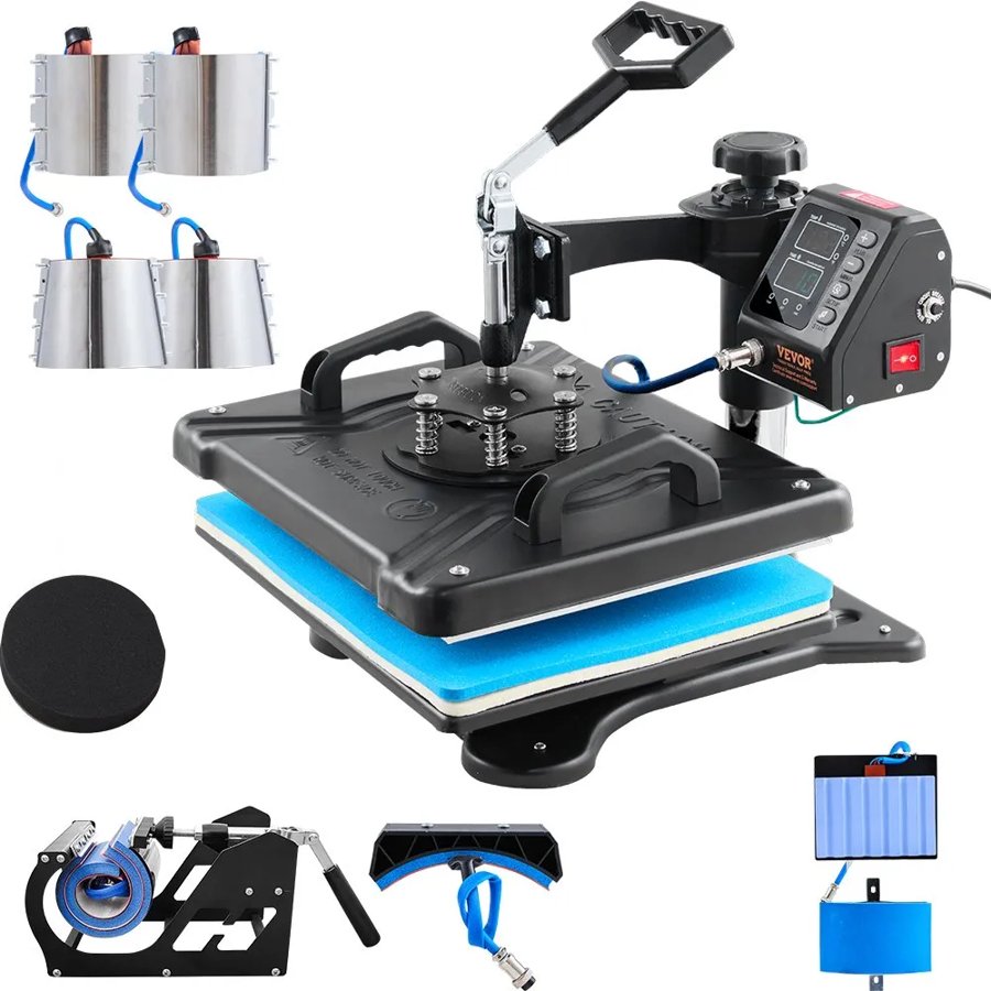 VEVOR Heat Press 30.5x38.1 cm 10 In 1 Heat Press 1000W Heat Press Machine with 360°Rotation Swing Away Black 10 In 1 T-Shirt Sublimation Machine Dual-tube Heating for DIY Pens Caps Mugs and Shirts