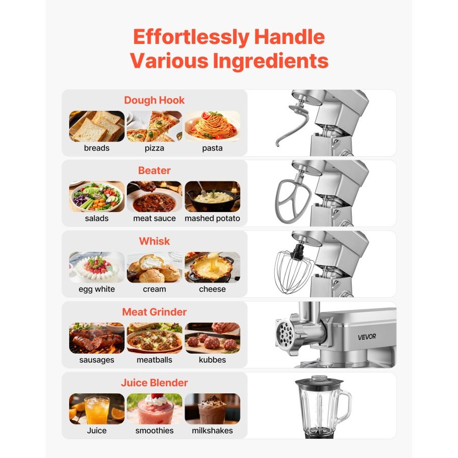 VEVOR Kitchen Tilt-Head Stand Mixer – 4.3L, 1300W, 6 Speed