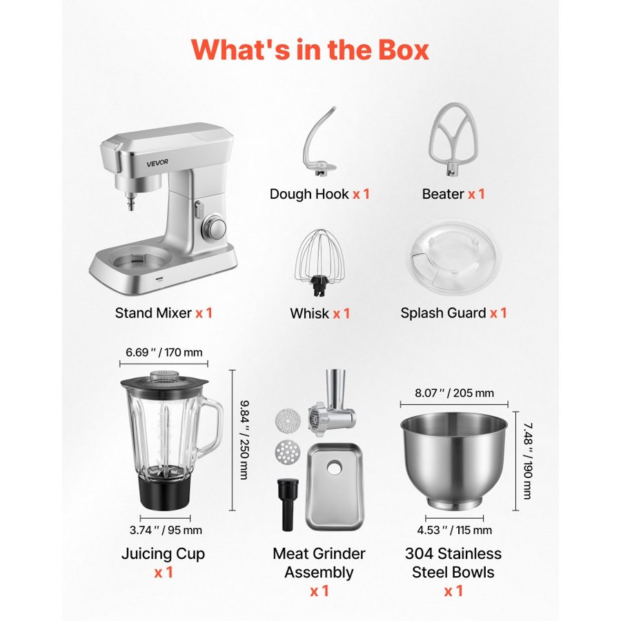 VEVOR Kitchen Tilt-Head Stand Mixer – 4.3L, 1300W, 6 Speed