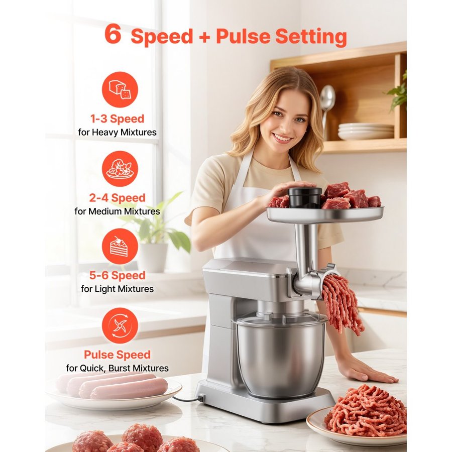 VEVOR Kitchen Tilt-Head Stand Mixer – 4.3L, 1300W, 6 Speed