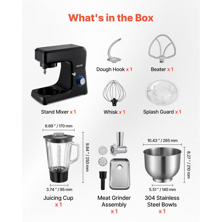 VEVOR Electric Food Stand Mixer – 1500W, 7.8L Bowl, 5-in-1