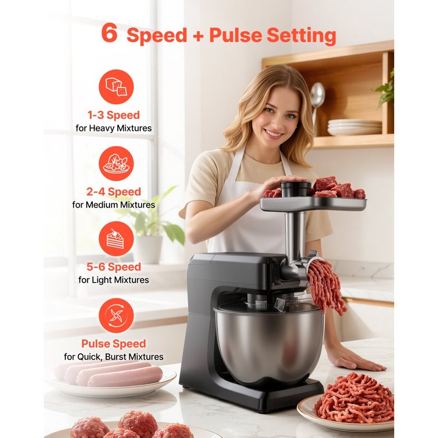 VEVOR Electric Food Stand Mixer – 1500W, 7.8L Bowl, 5-in-1