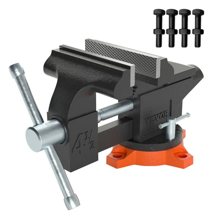 VEVOR Bench Vise, 114 mm(4.5-inch) Jaw Width 84 mm(3.3-inch) Jaw Opening , 240-Degree Swivel Locking Base Multipurpose Vise with Anvil, Heavy Duty Cast Iron Workbench Vise with Bolts & Nuts, for Drilling, Pipe Cutti