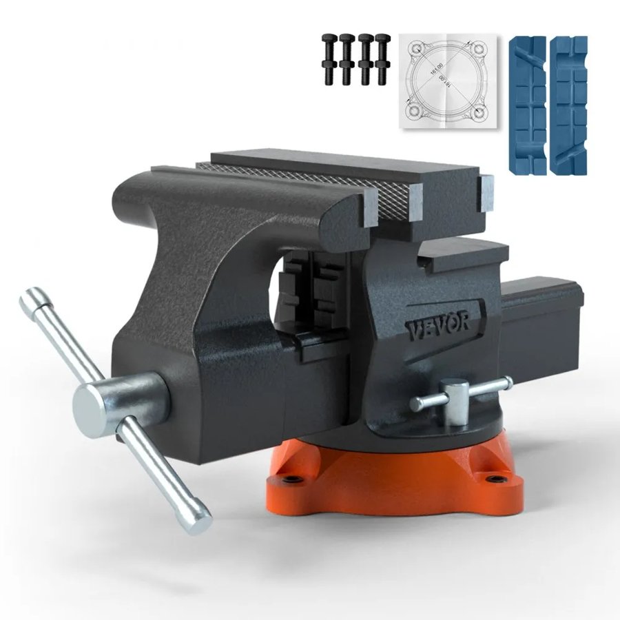 VEVOR Bench Vise, 16.5 cm Jaw Width 16.5 cm Forward & 23.6 cm Reverse Opening, 360-Degree Swivel Locking Base Multipurpose Workbench with Anvil, Heavy Duty Ductile Iron with Bolts & Nuts, for Drilling, Pipe Cut