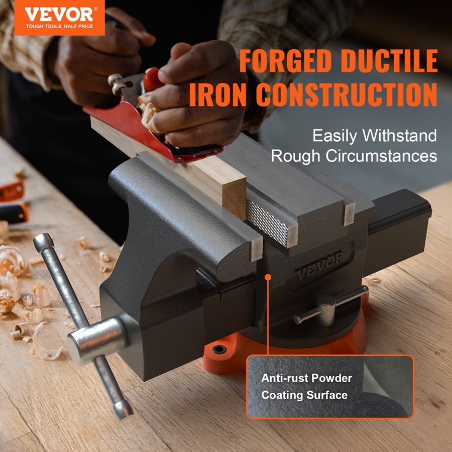 VEVOR Bench Vise, 16.5 cm Jaw Width 16.5 cm Forward & 23.6 cm Reverse Opening, 360-Degree Swivel Locking Base Multipurpose Workbench with Anvil, Heavy Duty Ductile Iron with Bolts & Nuts, for Drilling, Pipe Cut