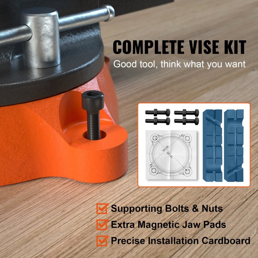 VEVOR Bench Vise, 16.5 cm Jaw Width 16.5 cm Forward & 23.6 cm Reverse Opening, 360-Degree Swivel Locking Base Multipurpose Workbench with Anvil, Heavy Duty Ductile Iron with Bolts & Nuts, for Drilling, Pipe Cut