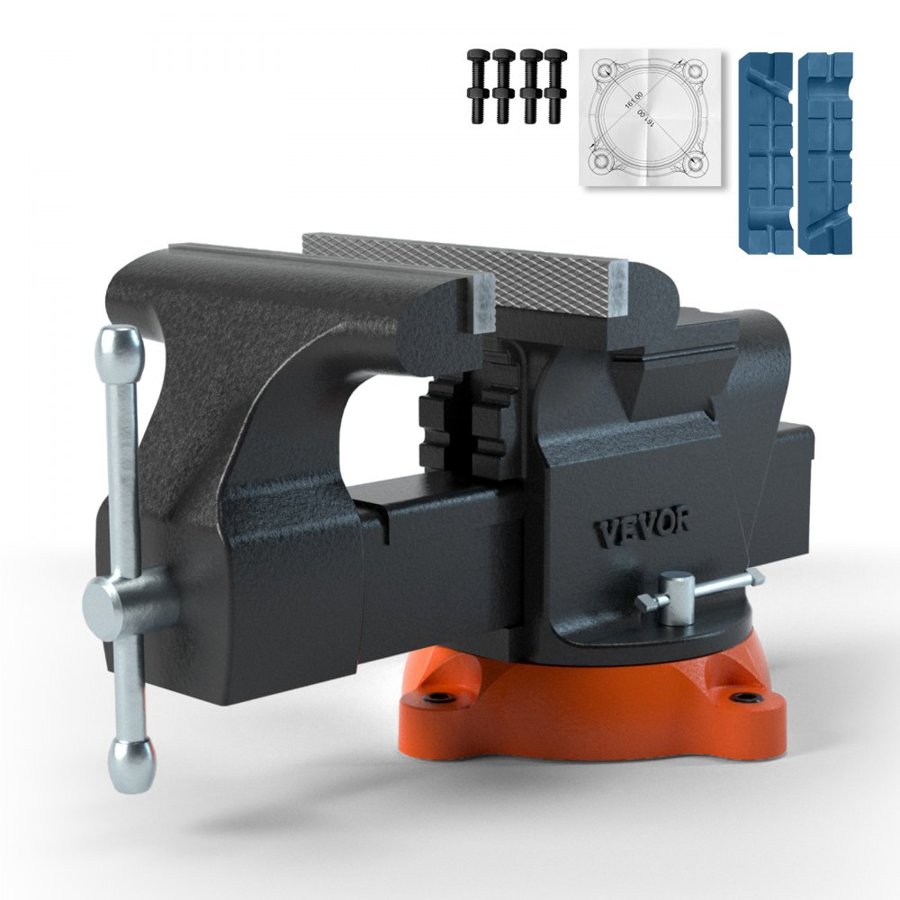 VEVOR Bench Vise Jaw Width 15.2 cm Jaw Opening 15 cm w/ Anvil 360° Swivel Locking Base 60,000 PSI Rust-proof Heavy Duty Ductile Iron for Sharpening, Grinding, Cutting, Tapping