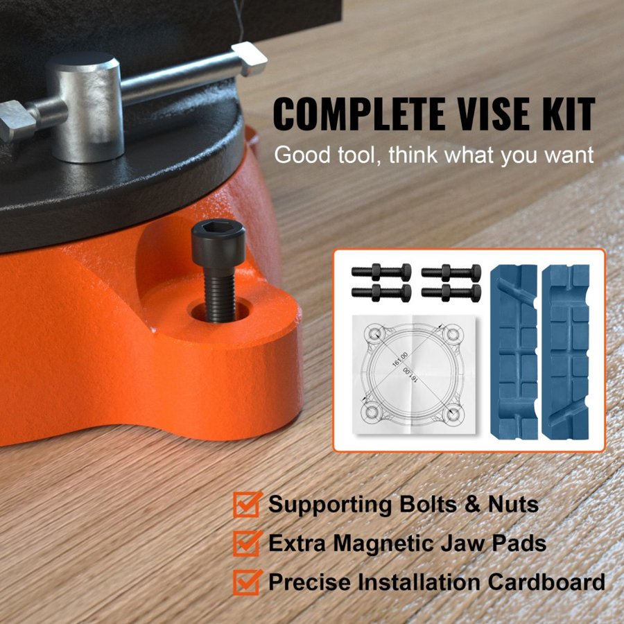VEVOR Bench Vise Jaw Width 15.2 cm Jaw Opening 15 cm w/ Anvil 360° Swivel Locking Base 60,000 PSI Rust-proof Heavy Duty Ductile Iron for Sharpening, Grinding, Cutting, Tapping