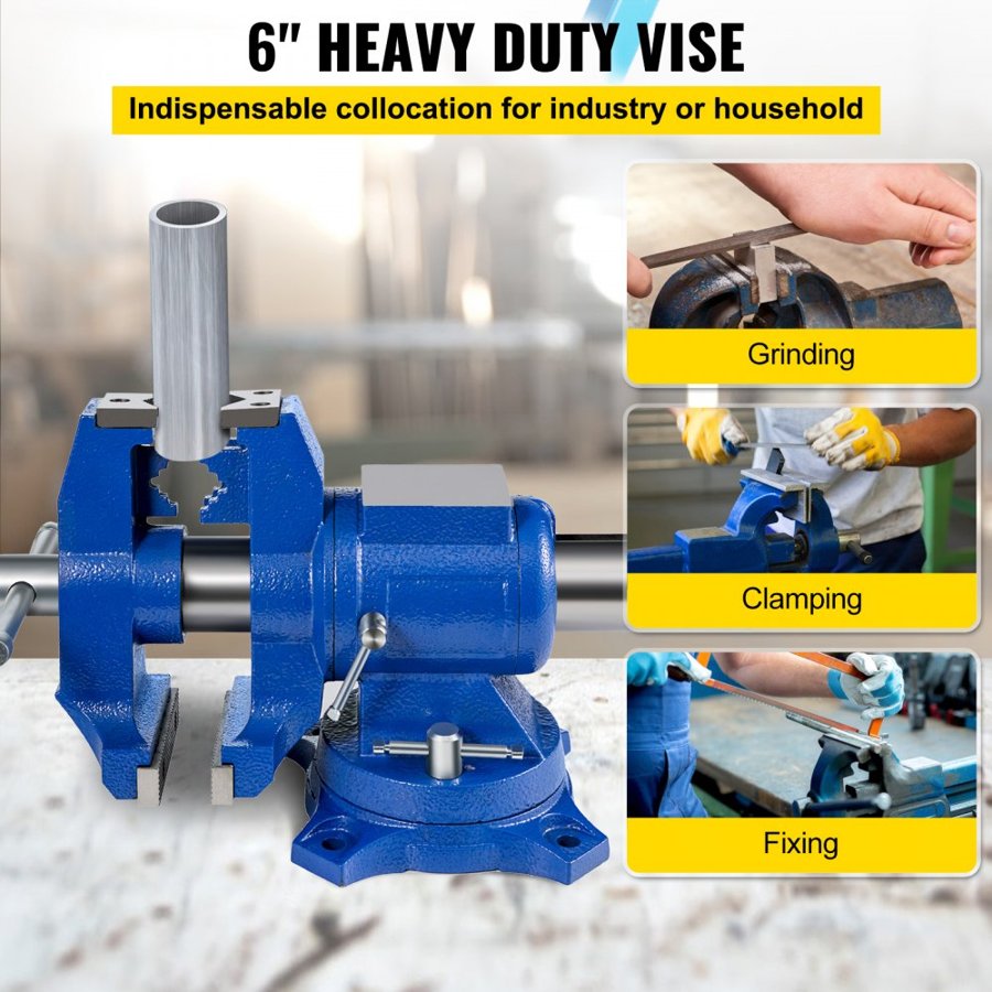 VEVOR Multipurpose Vise 152mm(6-Inch) Bench Vise 360-Degree Rotation Clamp on Vise with Swivel Base and Head Heavy Duty Multi-Jaw Vise for Clamping Fixing Equipment Home or Industrial Use