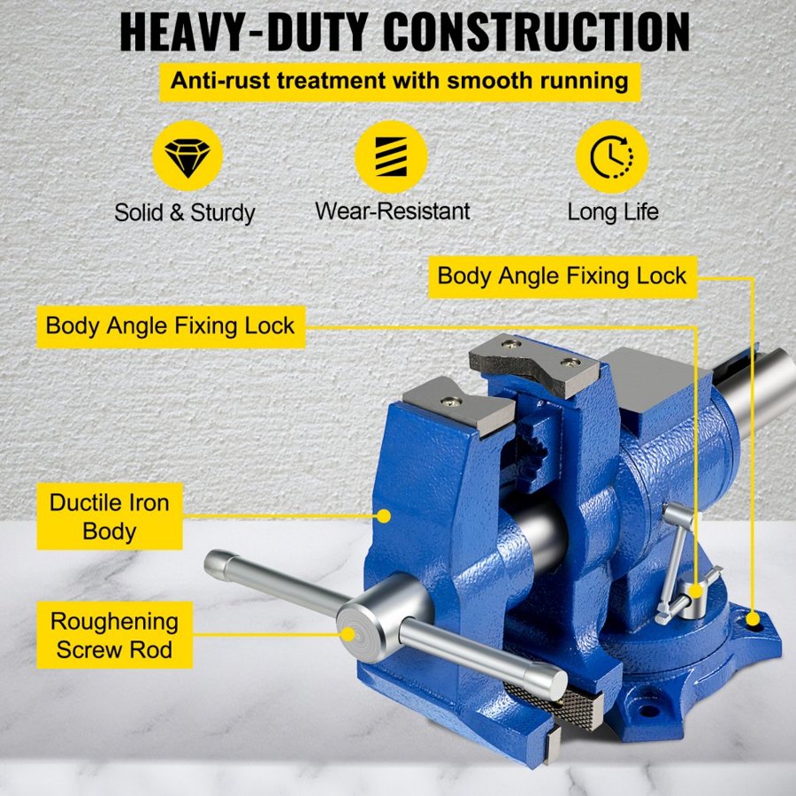 VEVOR Multipurpose Vise 152mm(6-Inch) Bench Vise 360-Degree Rotation Clamp on Vise with Swivel Base and Head Heavy Duty Multi-Jaw Vise for Clamping Fixing Equipment Home or Industrial Use