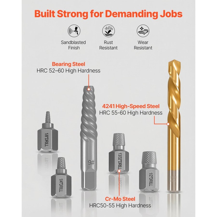 VEVOR Screw Extractor Set with Drill Bits – 41 Pcs, Cr-Mo