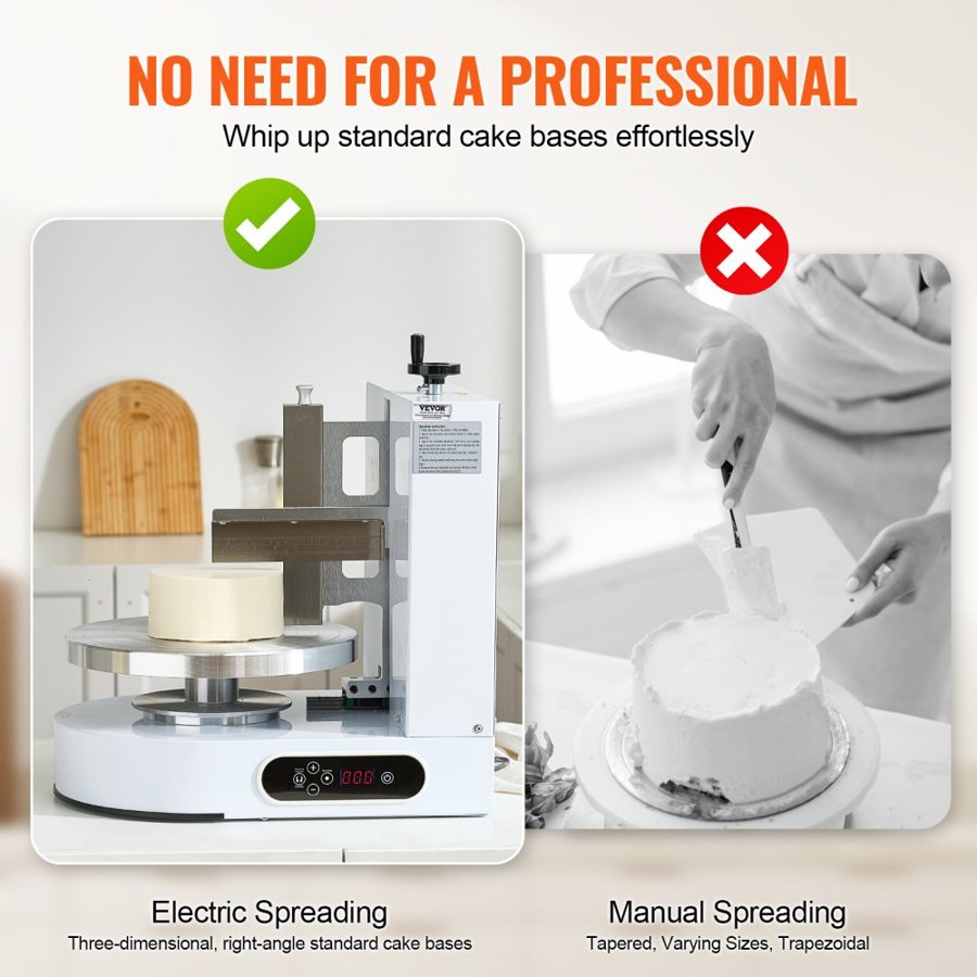 VEVOR Cake Decorating Machine, Cake Cream Spreading Coating Smearing Machine, Low Noise Cake Frosting Machine, Turntable with Adjustable Scraper, for 4" to 12" Cake, 25-320RPM Rotating Speed, White