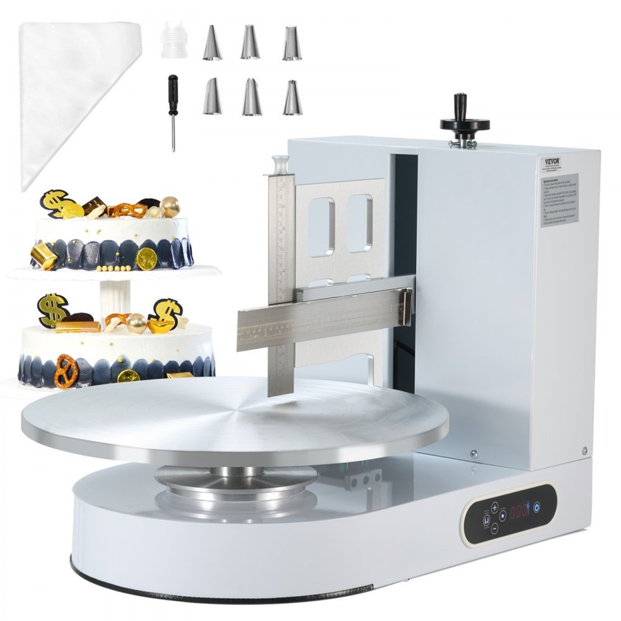 VEVOR Cake Decorating Machine, Cake Cream Spreading Coating Smearing Machine, Low Noise Cake Frosting Machine, Turntable with Adjustable Scraper, for 4" to 16" Cake, 25-320RPM Rotating Speed, White