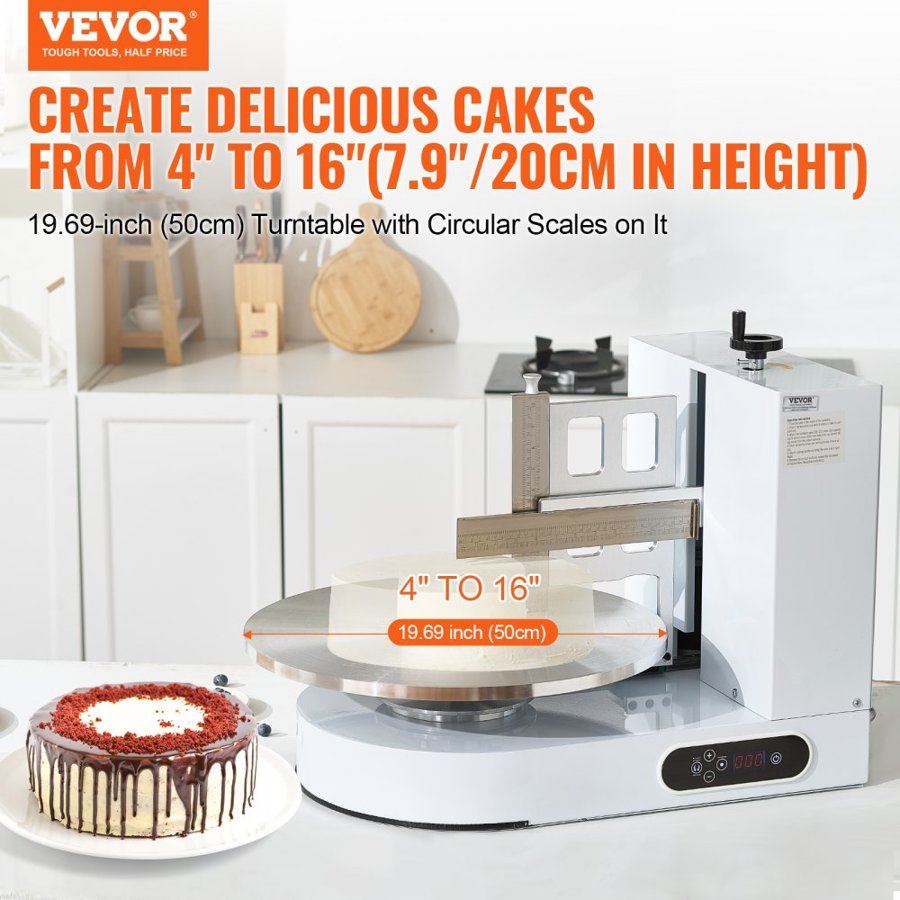 VEVOR Cake Decorating Machine, Cake Cream Spreading Coating Smearing Machine, Low Noise Cake Frosting Machine, Turntable with Adjustable Scraper, for 4" to 16" Cake, 25-320RPM Rotating Speed, White