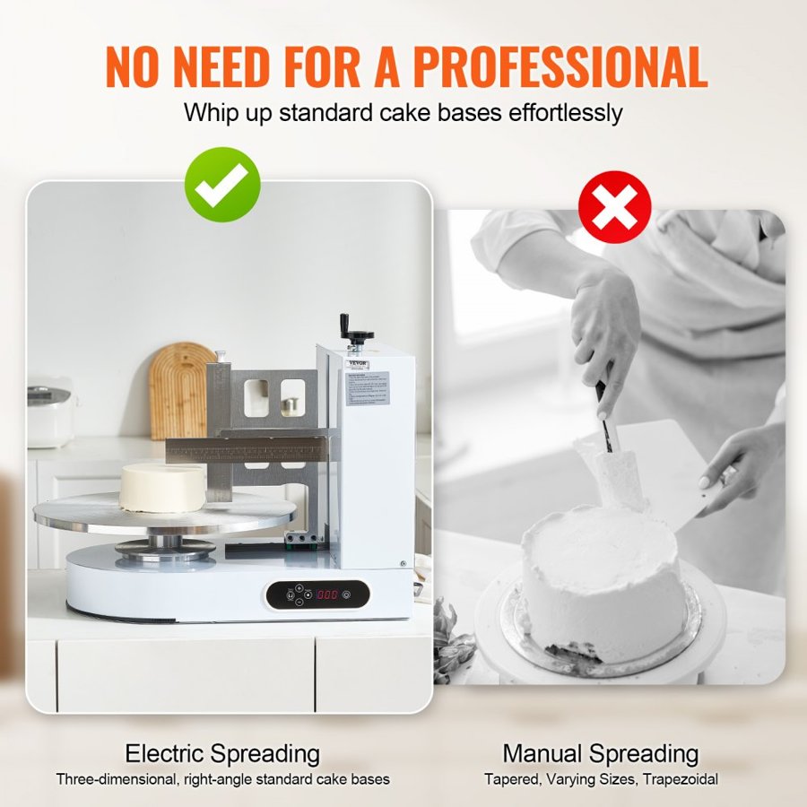 VEVOR Cake Decorating Machine, Cake Cream Spreading Coating Smearing Machine, Low Noise Cake Frosting Machine, Turntable with Adjustable Scraper, for 4" to 16" Cake, 25-320RPM Rotating Speed, White