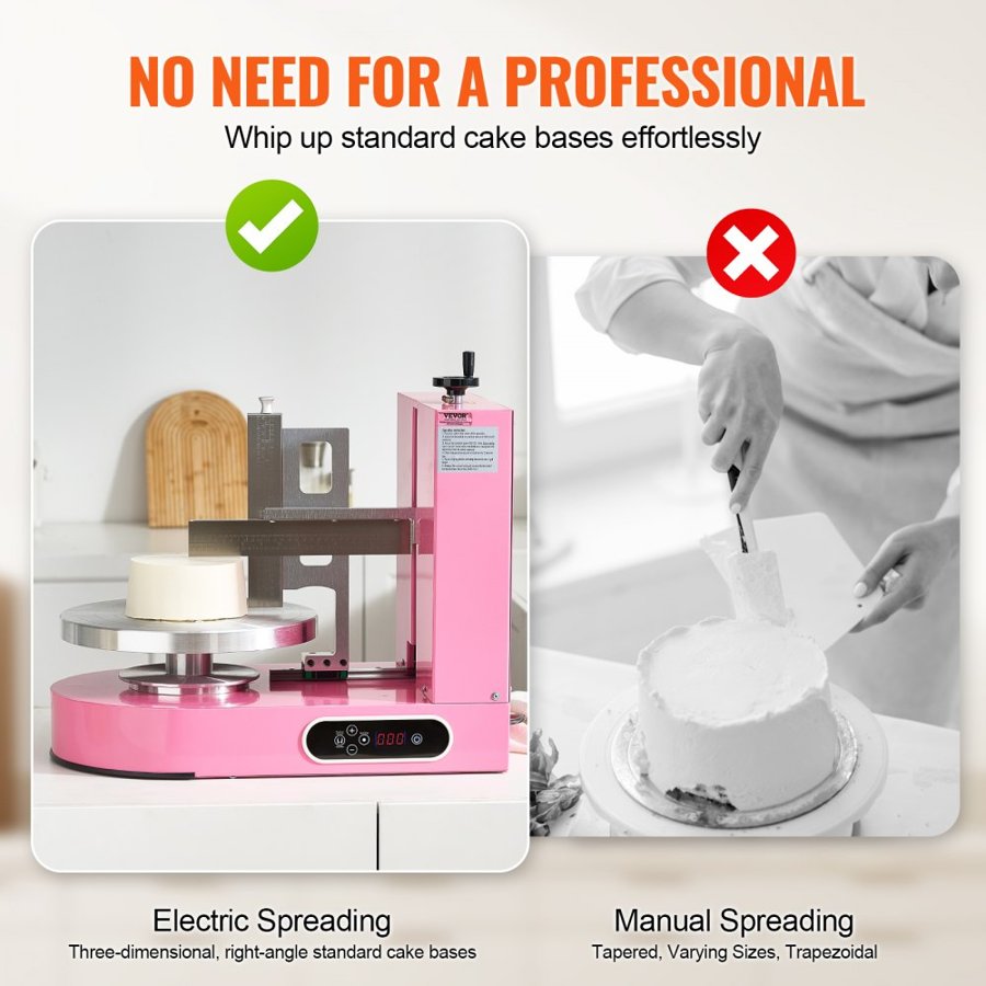 VEVOR Cake Decorating Machine, Cake Cream Spreading Coating Smearing Machine, Low Noise Cake Frosting Machine, Turntable with Adjustable Scraper, for 6" to 14" Cake, 25-320RPM Rotating Speed, Pink