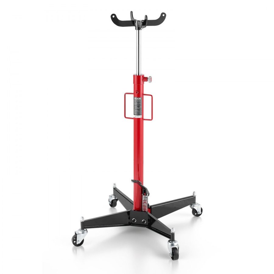 VEVOR Hydraulic Transmission Jack, 1100 lbs / 0.5 Ton Lifting Capacity Telescoping Transmission Jack with Foot Pedal, 360° Swivel Wheel, 112-187 cm High Lifting Height, Lift Hoist for Garage/Shop