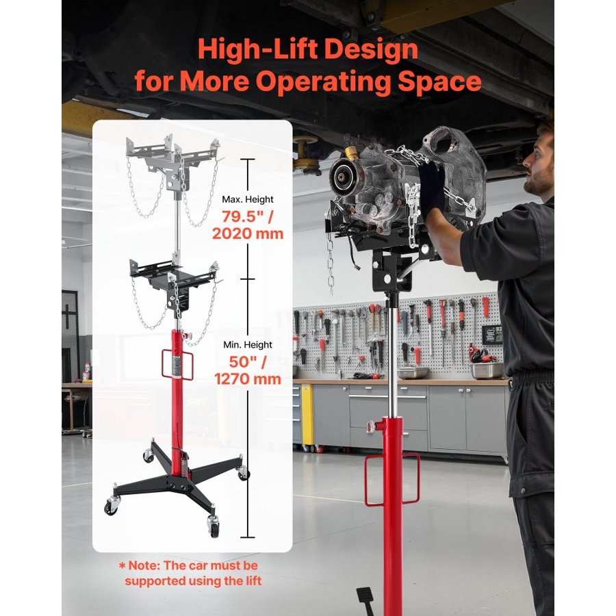 VEVOR Hydraulic Transmission Jack, 1100 lbs / 0.5 Ton Lifting Capacity Telescoping Transmission Jack with Foot Pedal, 360° Swivel Wheel, 127-202 cm High Lifting Height, Lift Hoist for Garage/Shop