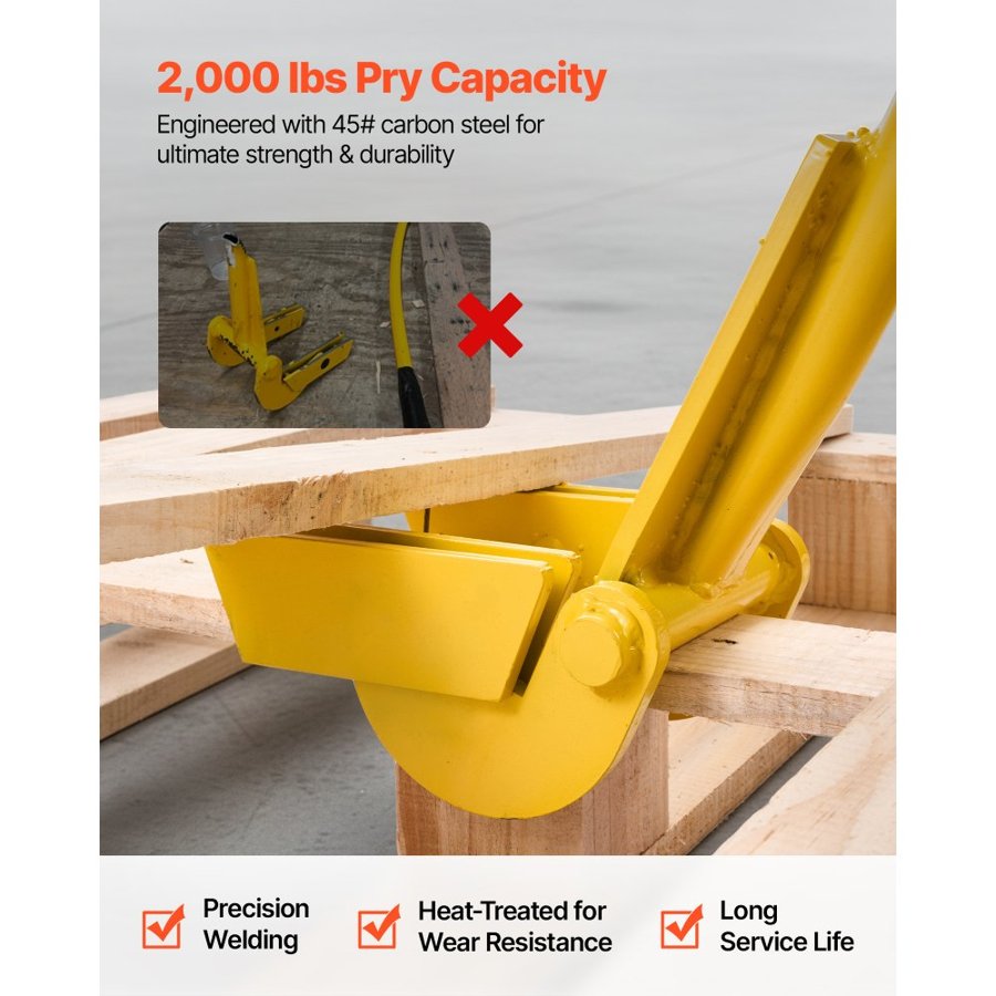 VEVOR Pallet Buster Tool, 1 m Carbon Steel Handle Wrecking Pry Bar, 907 kg Weight Capacity, Heavy Duty Deck Board Removal Tool, Breaker Bar for Flooring, Framing, Roofing, Trim, Drywall