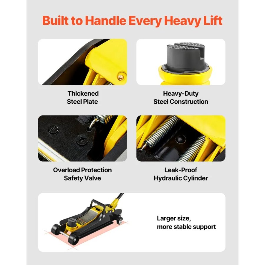 VEVOR Floor Jack, 2.5 Ton Low Profile Floor Jack, Heavy-duty Steel Racing Floor Jack With Single Piston Lift Pump, Floor Jack Lifting Range 85 mm-380 mm