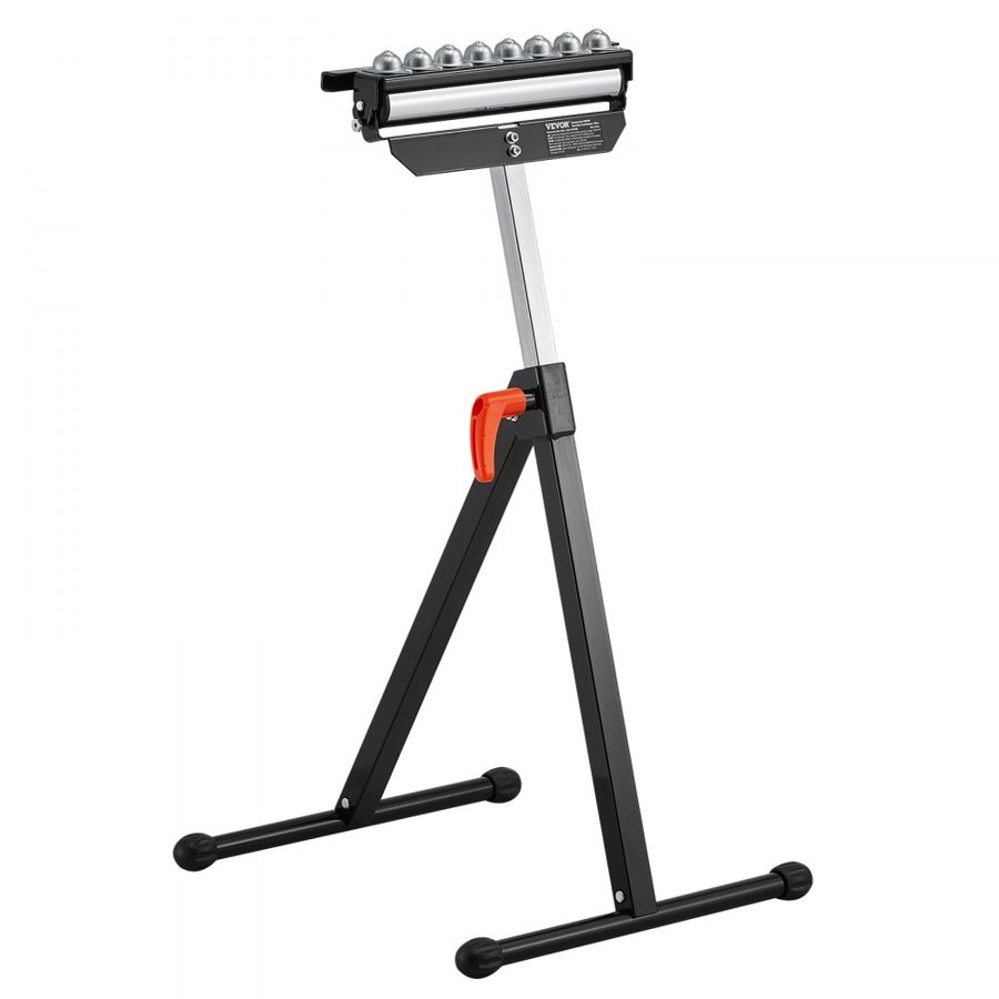 VEVOR Roller Stand, 136 kg(300 lb) Load Capacity, 68-108 cm(26.8-42.5 in) Adjustable Height, Folding Heavy Duty with 29.2 cm(11.5 inch) Polished Multi-directional Roller Head, for Table Saw Outfeed Woodworking Extension Support