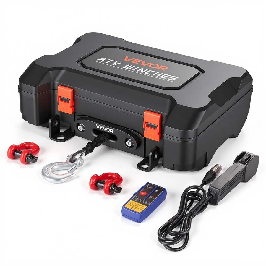 VEVOR Portable Winch, 1587 kg 12V DC Electric Winch with Synthetic Rope, Wireless & Wired Remotes, Box-Style Recovery Kit with Fairlead, Clevis Hook, Strap for ATV UTV Off-Road Outdoor Pulling Tasks