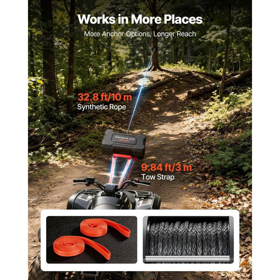 VEVOR Portable Winch, 1587 kg 12V DC Electric Winch with Synthetic Rope, Wireless & Wired Remotes, Box-Style Recovery Kit with Fairlead, Clevis Hook, Strap for ATV UTV Off-Road Outdoor Pulling Tasks