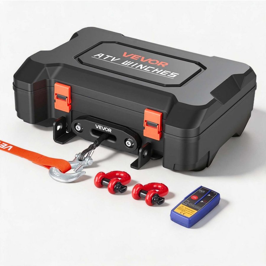 VEVOR Portable Winch, 2041 kg 12V DC Electric Winch with Synthetic Rope, Wireless & Wired Remotes, Box-Style Recovery Kit with Fairlead, Clevis Hook, Strap for ATV UTV Off-Road Outdoor Pulling Tasks