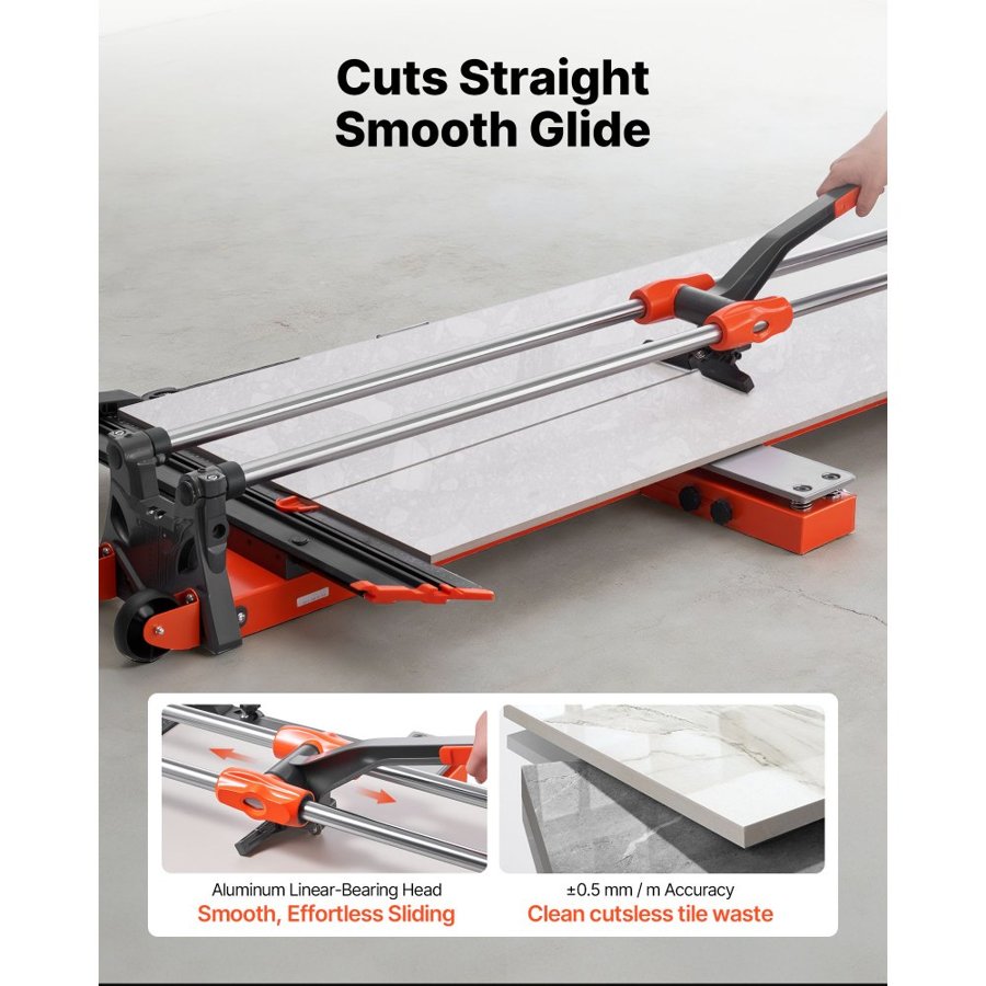 VEVOR 1200 mm Manual Tile Cutter, Upgraded Sliding Head Cutting Tool with Spring-Loaded Base, Angle Fence, Tungsten Carbide Cutting Wheel, Alignment Guide, for DIY Pros, Ceramic, Floor & Wall Tiles