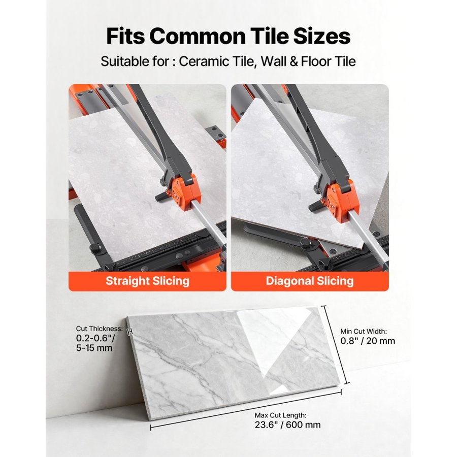 VEVOR Manual Tile Cutter – Cuts Up to 23.6 Inches, 600mm