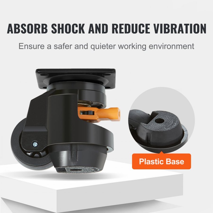 VEVOR Leveling Casters, Set of 19141.6 kg Total Load Capacity, 6.3 cm, Heavy Duty with Upgraded Handle Design, 360 Degree Swivel Caster Wheels, Adjustable Casters with Feet for Workbench, Machine