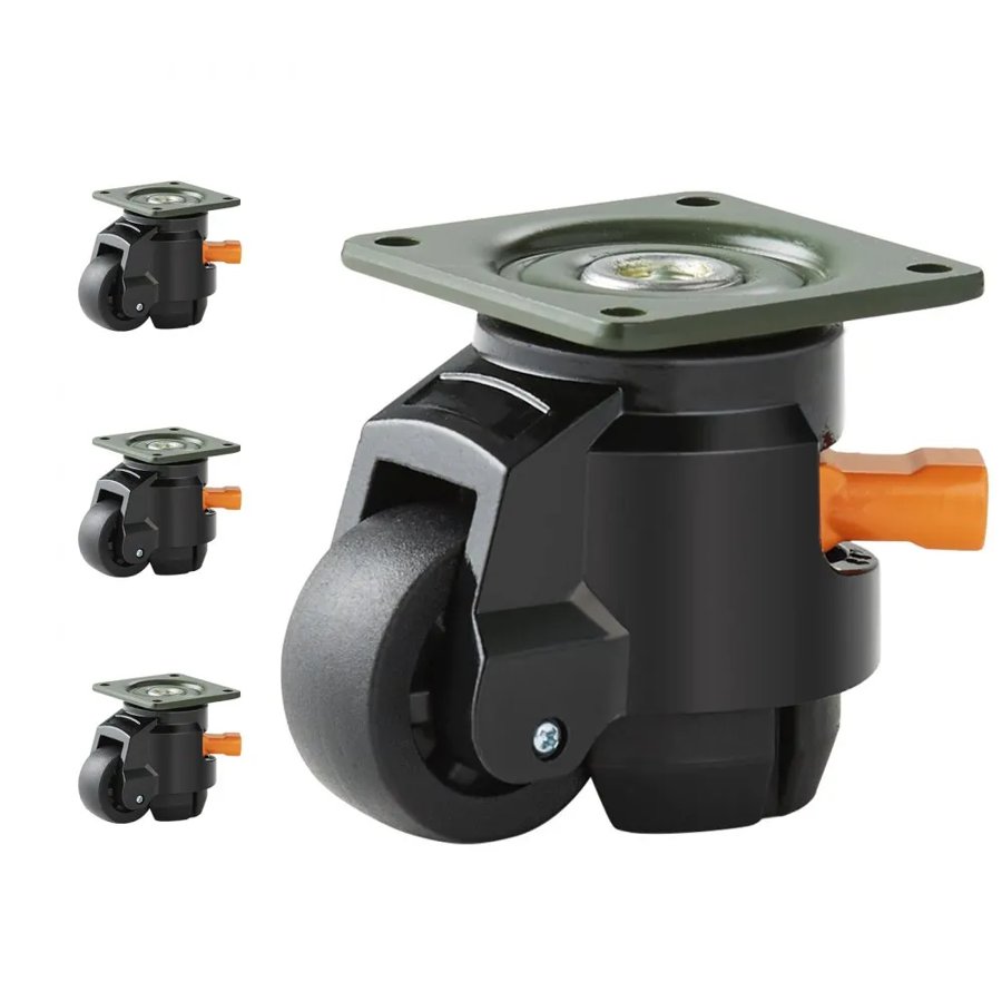 VEVOR Leveling Casters, Set of 4, 499 kg Total Load Capacity, 5.1 cm, Heavy Duty with Upgraded Handle Design, 360 Degree Swivel Caster Wheels, Adjustable Casters with Feet for Workbench, Machine
