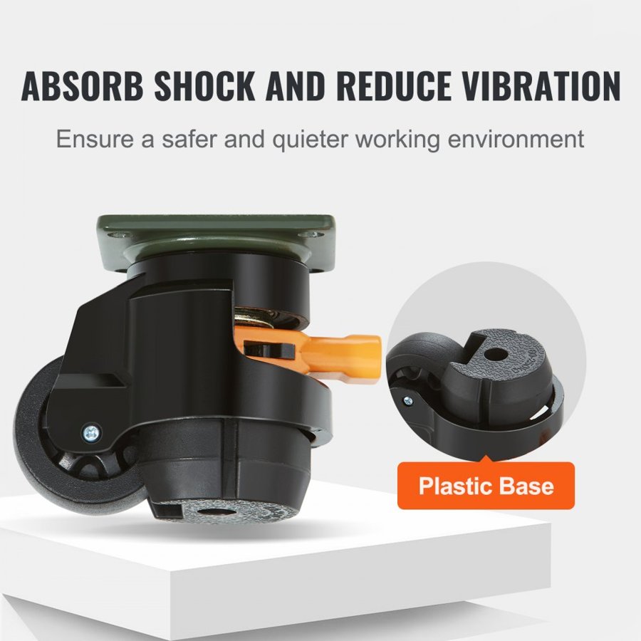 VEVOR Leveling Casters, Set of 4, 499 kg Total Load Capacity, 5.1 cm, Heavy Duty with Upgraded Handle Design, 360 Degree Swivel Caster Wheels, Adjustable Casters with Feet for Workbench, Machine
