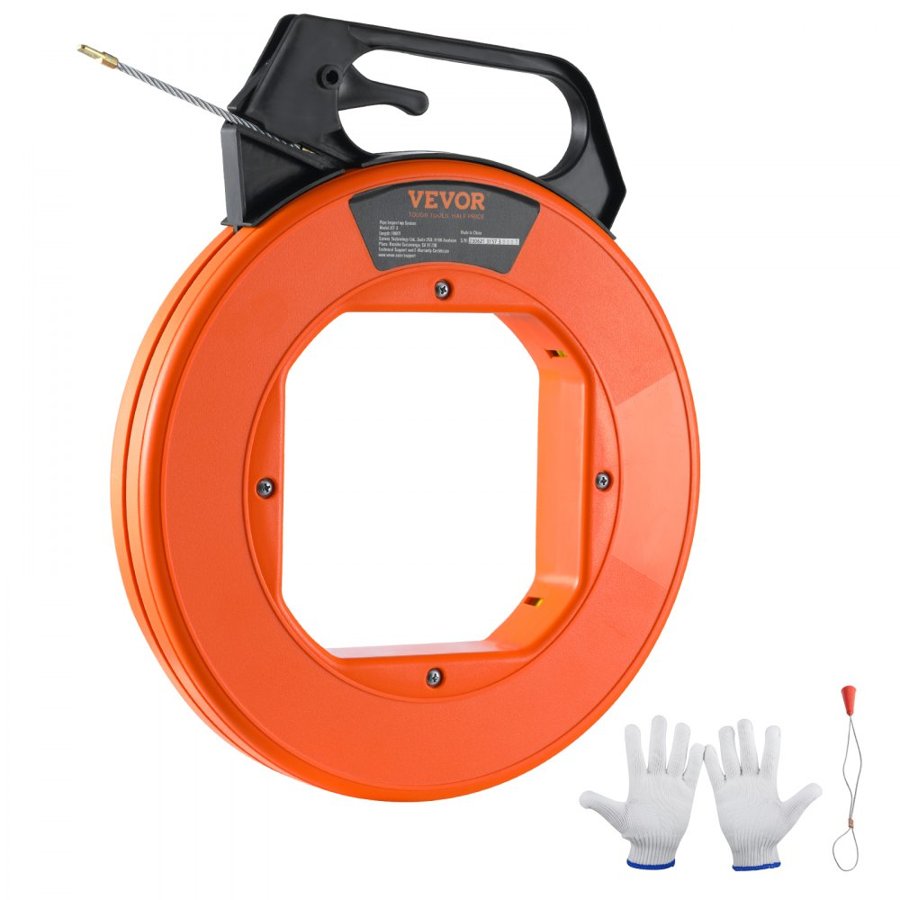 VEVOR Fish Tape, 30.5m, 4.8mm, Fiberglass Wire Puller with Optimized Housing and Handle, Easy-to-Use Cable Puller Tool, Flexible Wire Fishing Tools for Wall and Electrical Conduit, Non-Conductive