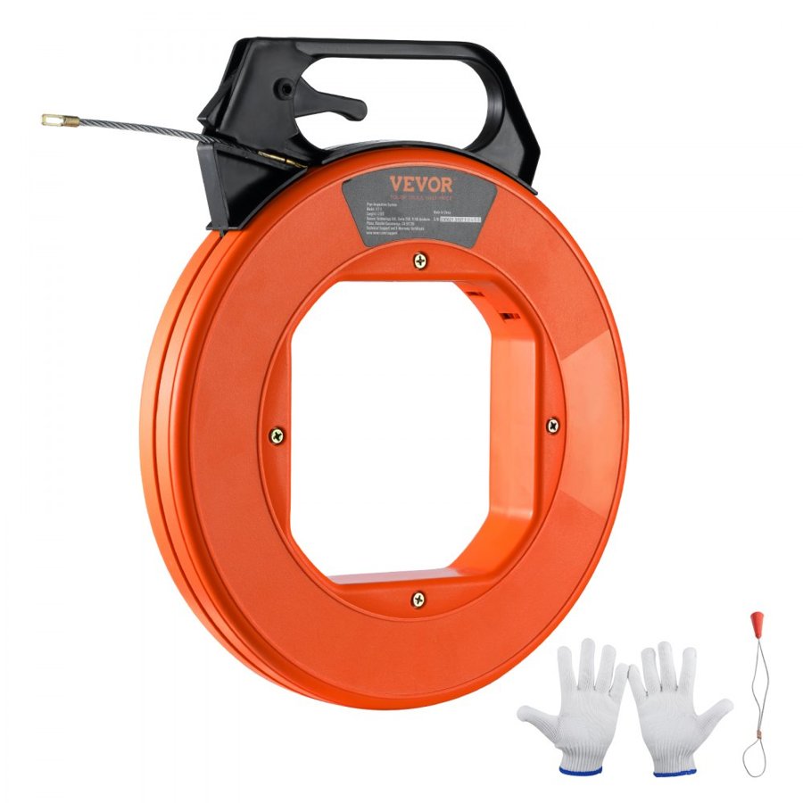 VEVOR Fish Tape, 38.1m, 4.5mm, PET Wire Puller with Optimized Housing and Handle, Easy-to-Use Cable Puller Tool, Flexible Wire Fishing Tools for Walls and Electrical Conduit, Non-Conductive