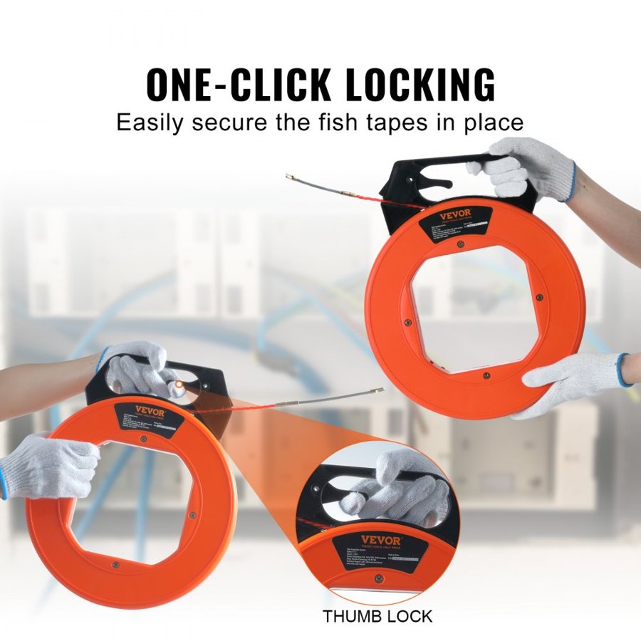 VEVOR Fish Tape, 38.1m, 4.5mm, PET Wire Puller with Optimized Housing and Handle, Easy-to-Use Cable Puller Tool, Flexible Wire Fishing Tools for Walls and Electrical Conduit, Non-Conductive