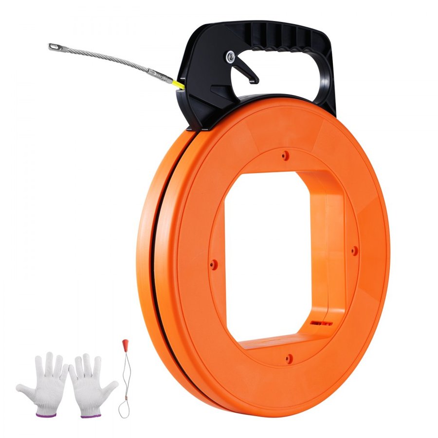 VEVOR Fish Tape Wire Cable Line Puller 60,96 m 4,7 mm (200ft 3/16in) Fiberglass High Plastic Case