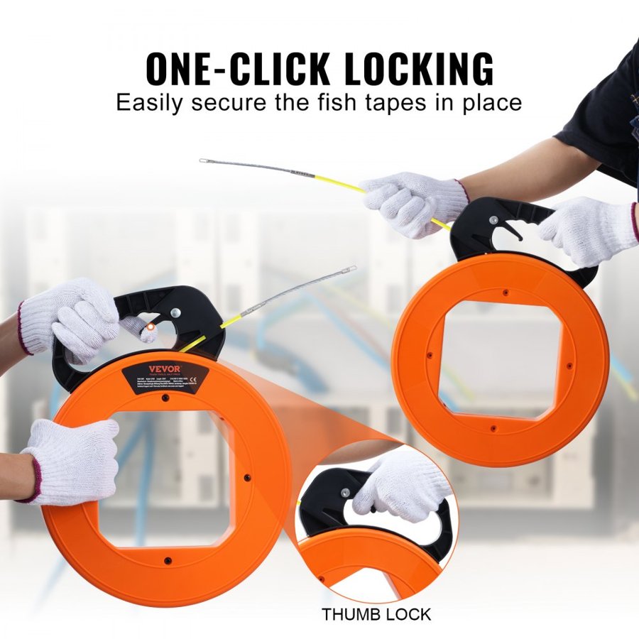 VEVOR Fish Tape Wire Cable Line Puller 60,96 m 4,7 mm (200ft 3/16in) Fiberglass High Plastic Case