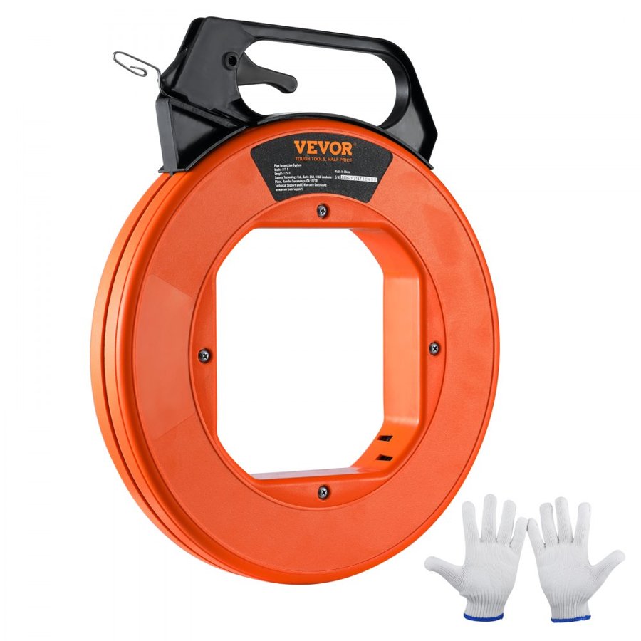 VEVOR Fish Tape, 73.2m 3mm (240-foot, 1/8-inch), Steel Wire Puller with Optimized Housing and Handle, Easy-to-Use Cable Puller Tool, Flexible Wire Fishing Tools for Walls and Electrical Conduit, Non-Conductive